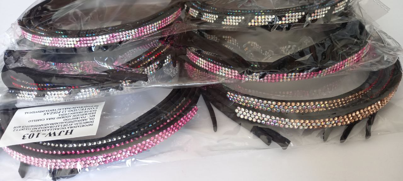 Cintillo negro de metal con piedras (paq con 12) 1