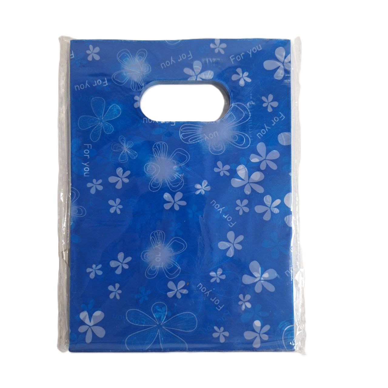 Bolsa Paq con 100 unidades  - Azul con flores, ( 18 x 13 cm )
